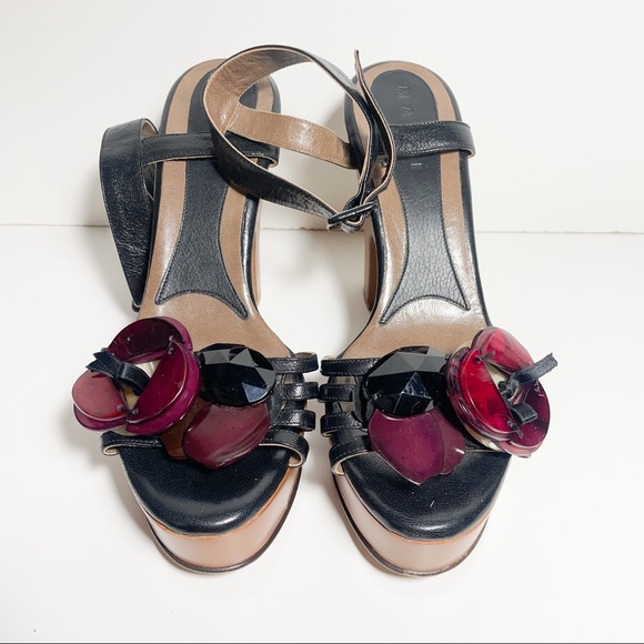 Marni Block Heel Plastic Floral Ankle Strap Size 41 - Picture 1 of 8